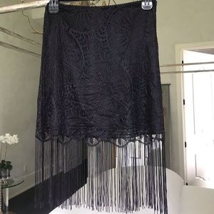 Vivienne Tam black lace skirt with fringe hem